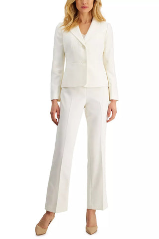 Le Suit Notched Collar Long Sleeve 2 Button Jacket with Mid Waist Straight Pant (2 Piece Set) - VANILLA ICE - Front