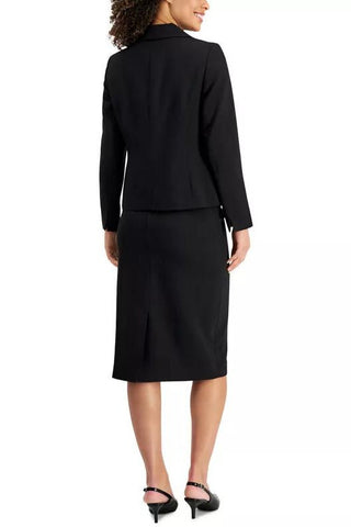 Le Suit Shawl-Collar Seamed Skirt Suit ( Plus Size ) - BLACK - Back 