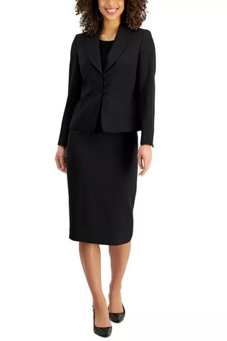 Le Suit Shawl-Collar Seamed Skirt Suit ( Plus Size ) - BLACK - Front 