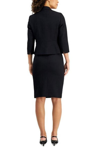 Le Suit Side-Slit Skirt Suit ( Petite ) - BLACK - Back 