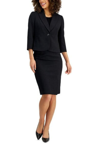 Le Suit Side-Slit Skirt Suit ( Petite ) - BLACK_ - Front 