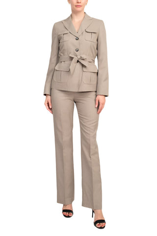 Le Suit 2pc Melange Jacket And Pant Set ( Plus Size ) - TAUPE - Front 