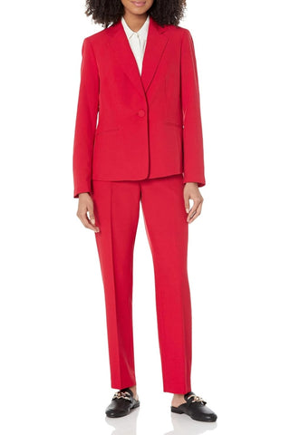 Le Suit Notched Collar Long Sleeve One Button Closure Shoulder Pads Side Welt Pockets with Mid Waist