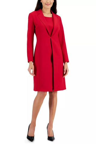 Le Suit Crepe Topper Jacket & Shift Dress Suit - CHERRY - Front