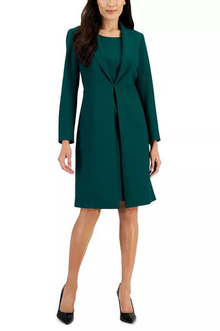 Le Suit Crepe Topper Jacket & Shift Dress Suit - EMERALD - Front 