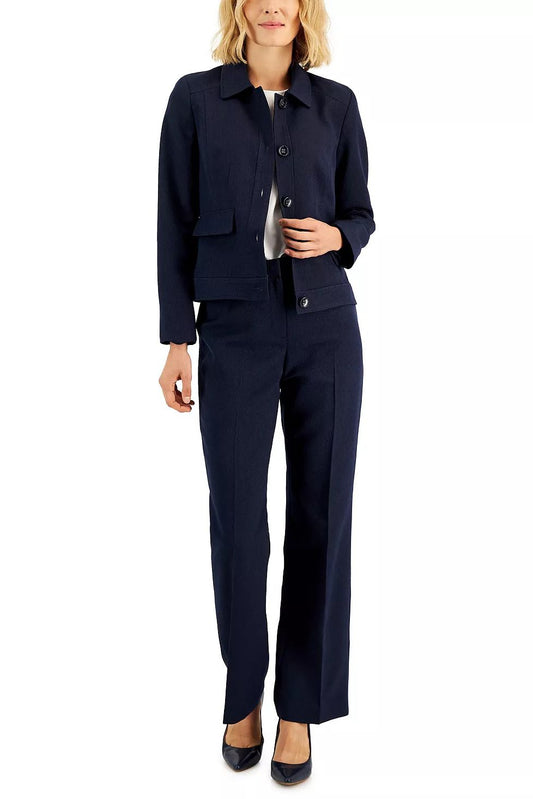 Le Suit Le Suit Collared Long Sleeve 5 Button Closure Crepe Jacket with Mid Waist Zipper Front Closure Pant 2 Piece Set
