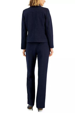 Le Suit Le Suit Collared Long Sleeve 5 Button Closure Crepe Jacket with Mid Waist Zipper Front Closure Pant 2 Piece Set