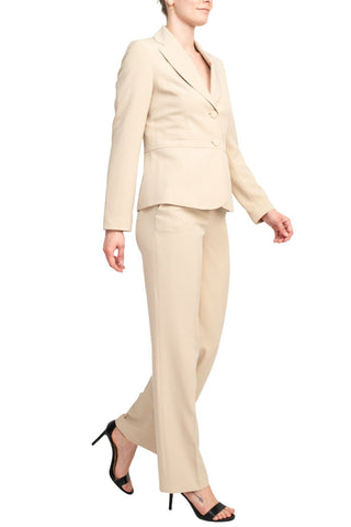 Le Suit Women's Petite Crepe Two Button Notch Collar Jacket and Trouser Pant Set - Khaki - Side View