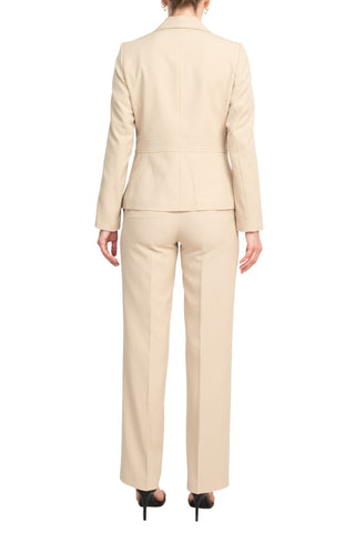 Le Suit Women's Petite Crepe Two Button Notch Collar Jacket and Trouser Pant Set - Khaki - Back View