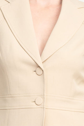 Le Suit Women's Petite Crepe Two Button Notch Collar Jacket and Trouser Pant Set - Khaki - Front View