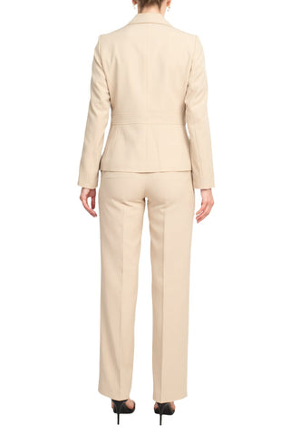 Le Suit Crepe Two Button Notch Collar Jacket and Trouser Pant Set - KHAKI - Back 