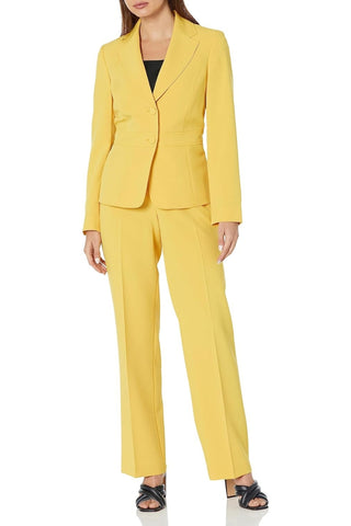 Le Suit Crepe Two Button Notch Collar Jacket and Trouser Pant Set - GOLDEN SUNSET - Front 