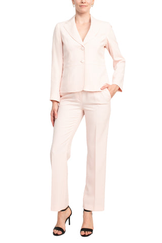 Le Suit Crepe Two Button Notch Collar Jacket and Trouser Pant Set - LT BLOSSOM - Front View