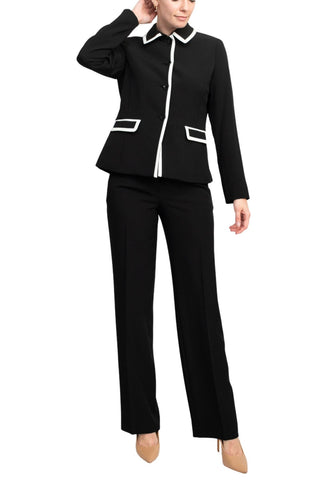 Le Suit Crepe Framed Button Up Jacket and Pants Set - Black Vanilla Ice - Front View