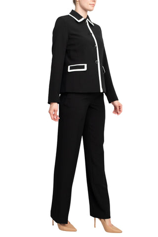 Le Suit Crepe Framed Button Up Jacket and Pants Set - Black Vanilla Ice - Side View