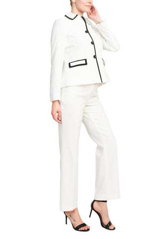 Le Suit Crepe Framed Button Up Jacket and Pants Set - Vanilla Black - Side View