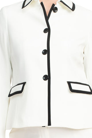 Le Suit Crepe Framed Button Up Jacket and Pants Set - Vanilla Black - Front View
