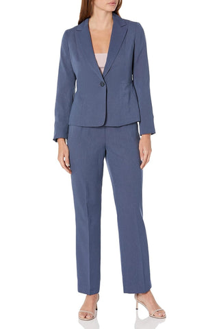 Le Suit Crepe One Button Jacket and Pant Set - Denim Blue - Front