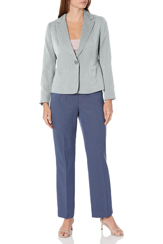 Le Suit Crepe One Button Jacket and Pant Set - GREY - Front