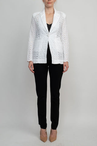Industry Lapel Collar Long Sleeve One Button Closure Eyelet Lace Blazer