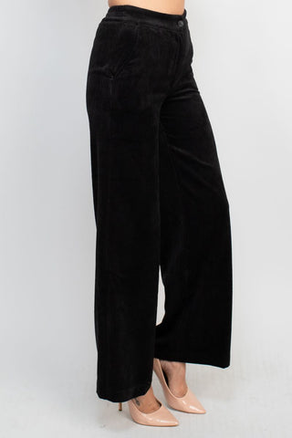 Industry elastic mid waist button and zip closure straight leg corduroy pant with pockets