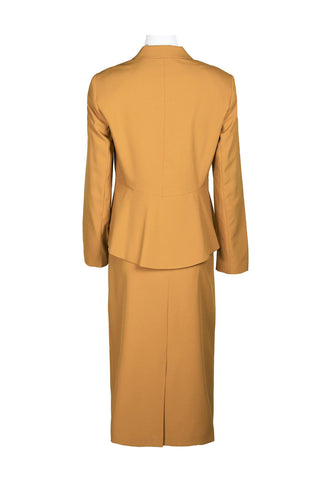 Emily Notched Collar 5 Button Closure Long Sleeve Tiered Hem Crepe Jacket with Zipper Back Slit Back Skirt