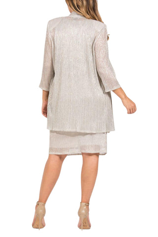 R & M Richards Scoop Neck 3/4 Sleeve Drape Front Metallic 2-Piece Jacket Dress - CHAMPAGNE - Back