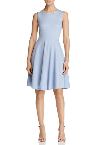T Tahari Crew Neck Sleeveless Fit and Flare Solid Scuba Dress_Eventide_Front View
