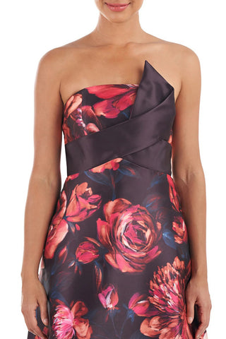 Kay Unger Strapless Sleeveless Fitted Bodice Zipper Back A-Line Jacquard Dress with Pockets