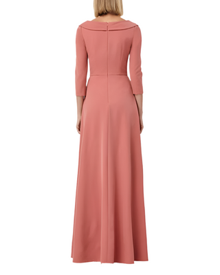 Kay Unger Fold Over Scoop Neck 3/4 Sleeve Solid Stretch Crepe Jumpsuit - DEEP ROSE - Back