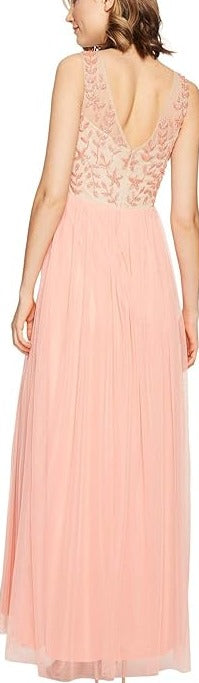 Adrianna Papell Scoop Neck Sleeveless Illusion Embellished Bodice Ruched Mesh Dress