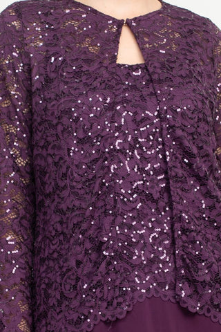Marina Square Neck Sleeveless Sequin Lace Top Zipper Back with Jacket 2 Piece Set-Eggplant-Detailed_View
