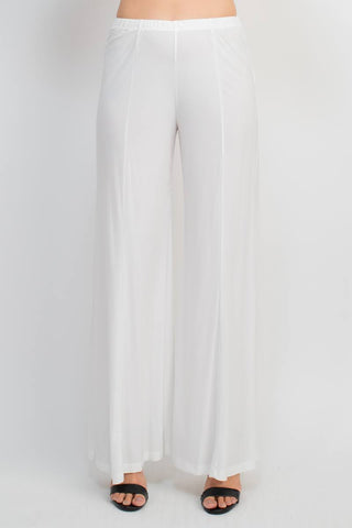 Marina Boat Neck Embellished Chiffon Long Sleeve Asymmetrical Hem and Elastic Mid Waist Wide Leg  Two Piece Set Pant