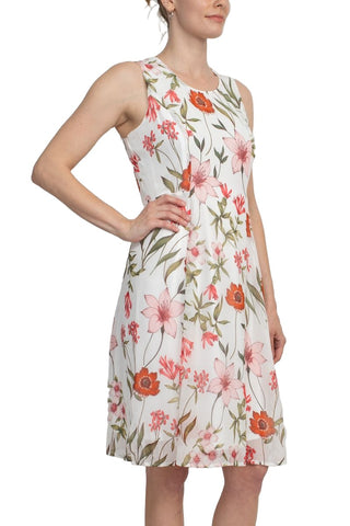 Studio One Crew Neck Sleeveless Bodycon Floral Print Chiffon Dress with 3/4 Sleeve Solid Crepe Bolero