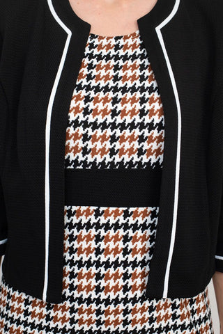 Studio One scoop neck sleeveless bodycon chevron pattern knit dress with ¾ sleeve open front jacket