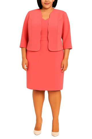 coral knee length dress R&K Coral Eyelet Lined Dress Stretch Tie Sleeve Knee Length Size 6