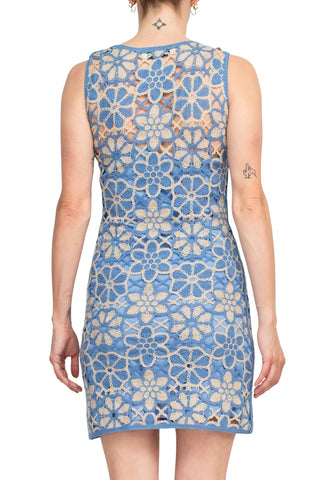 Taylor Sleeveless Crochet Lace Sheath Dress - Ultra Marine - Back