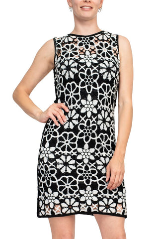 Taylor Sleeveless Crochet Lace Sheath Dress - Black White - Front