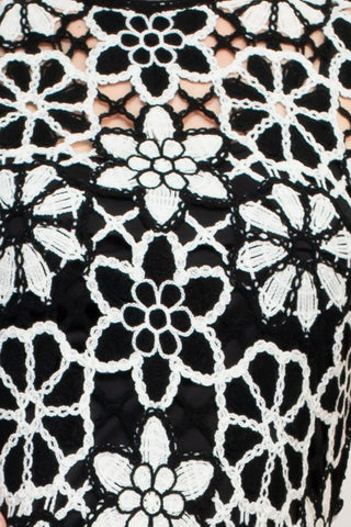 Taylor Sleeveless Crochet Lace Sheath Dress - Black White - Fabric