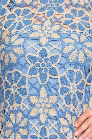 Taylor Sleeveless Crochet Lace Sheath Dress - Ultra Marine - Fabric