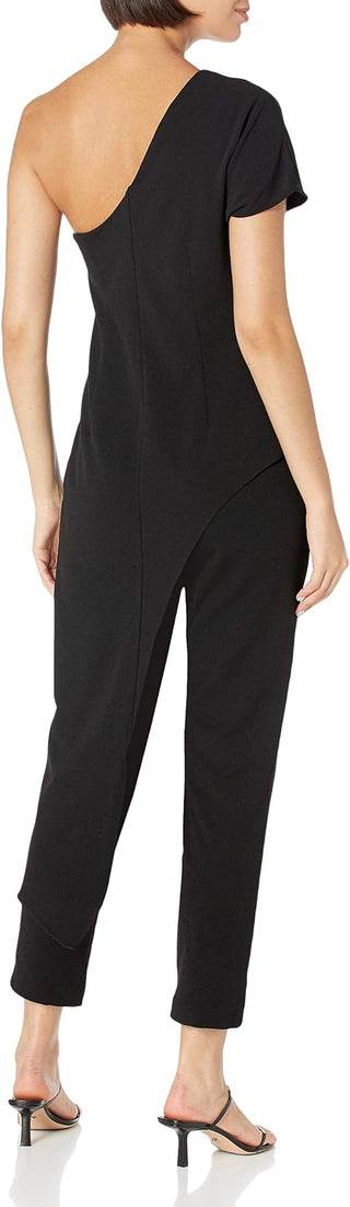 Adrianna Papell Asymmetrical One Shoulder Zipper Side Draped Crepe Jumpsuit
