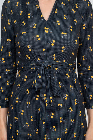 French Connection V-Neck Long Sleeve Tie Back Multi Print Jersey Dress