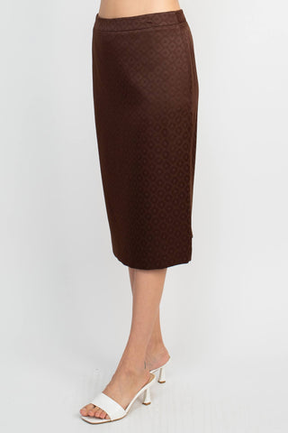 John Meyer Collection Crew Neck Long Sleeve Zipper Front Pencil Skirt Slit Back Jacquard Skirt Set