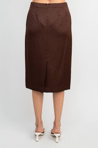 John Meyer Collection Crew Neck Long Sleeve Zipper Front Pencil Skirt Slit Back Jacquard Skirt Set