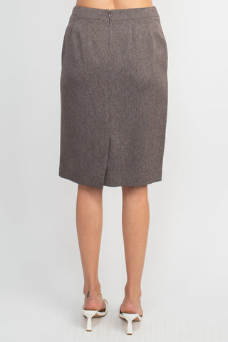 NYP Suits Crew Neck Long Sleeve 3 Button Pockets Zipper Back Slit Back Crepe Skirt Set