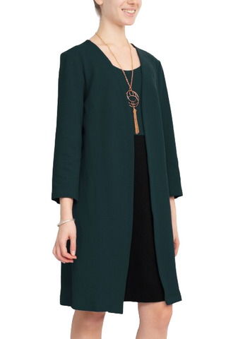 Sandra Darren Scoop Neck Sleeveless Short Dress With 3/4 Sleeves Attached Jacket - Mallard Black - Side