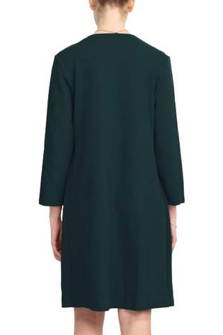 Sandra Darren Scoop Neck Sleeveless Short Dress With 3/4 Sleeves Attached Jacket - Mallard Black - Back