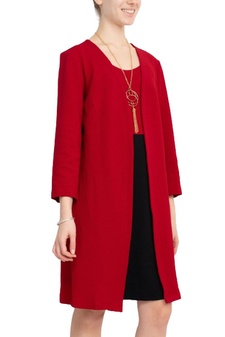 Sandra Darren Scoop Neck Sleeveless Short Dress With 3/4 Sleeves Attached Jacket - Red Black - Side