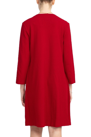 Sandra Darren Scoop Neck Sleeveless Short Dress With 3/4 Sleeves Attached Jacket - Red Black - Back