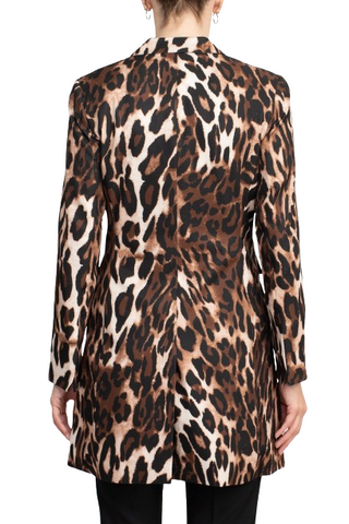 John Meyer Collection Notched Collar Long Sleeve Long Jacket Leopard Print Two Button Pockets Zipper Closure Pants Stretch Crepe Pant Set - Animal - Back